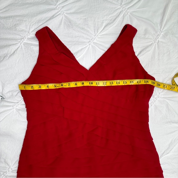 ADRIANNA PAPELL| Sleeveless Empire Waistline Tiered Dress | Red | Size: 14 - Picture 9 of 14